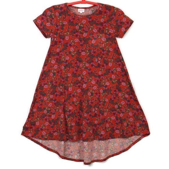 LuLaRoe Carly High‎ Low Swing Dress Orange Pink Purple Floral USA XXS - Picture 1 of 12